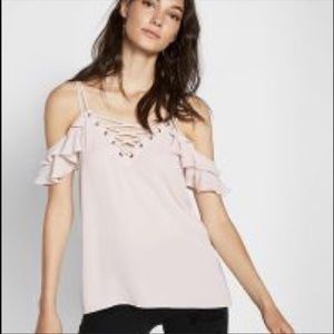 Express cold shoulder lace up shirt